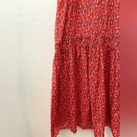 JOIE | Red Pink Abstract Print Cotton Sleeveless Midi Dress | Size Medium - Picture 4 of 8